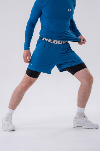 NEBBIA • NEBBIA Pantaloni corti a doppio strato con tasche per cellulare blu • Nebshop.cz