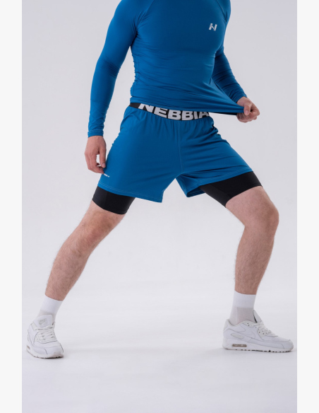 NEBBIA • NEBBIA Pantaloni corti a doppio strato con tasche per cellulare blu • Nebshop.cz