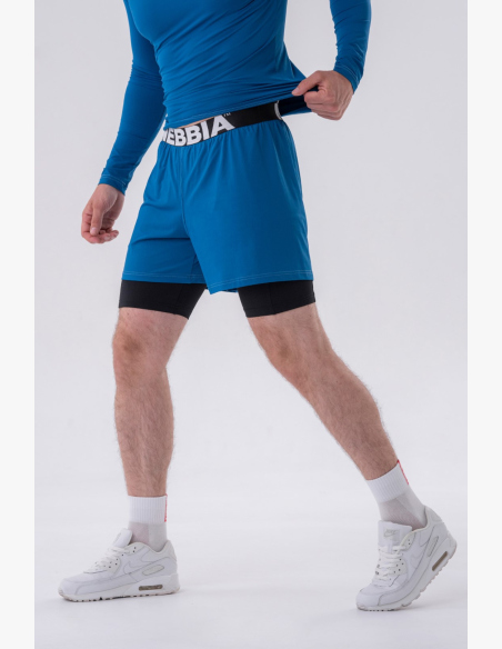 NEBBIA • NEBBIA Pantaloni corti a doppio strato con tasche per cellulare blu • Nebshop.cz
