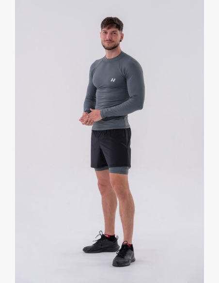 NEBBIA • NEBBIA Pantaloni corti a doppio strato con tasche per cellulare grigi • Nebshop.cz