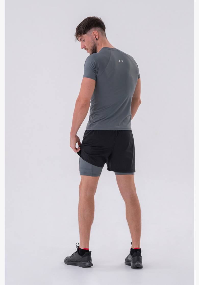 NEBBIA • NEBBIA Pantaloni corti a doppio strato con tasche per cellulare grigi • Nebshop.cz NEBBIA • NEBBIA Pantaloni corti a doppio strato con tasche per cellulare grigi • Nebshop.cz