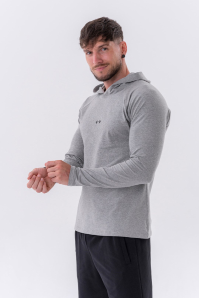 NEBBIA • NEBBIA Maglietta a maniche lunghe con cappuccio grigia • Nebshop.it