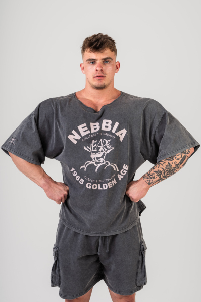 NEBBIA • NEBBIA Washed bavlnený rag top GOLDEN AGE černý • Nebshop.cz