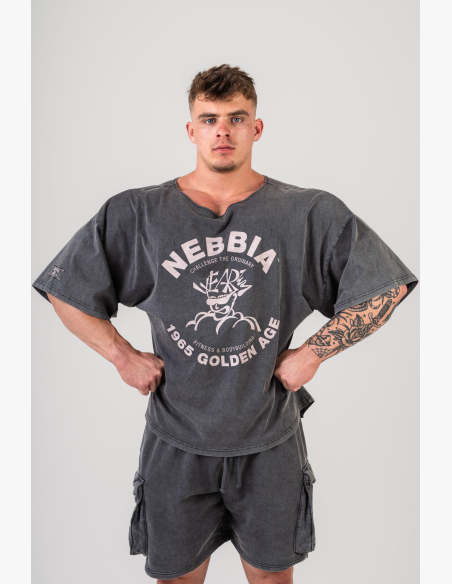 NEBBIA • NEBBIA Washed bavlnený rag top GOLDEN AGE černý • Nebshop.cz