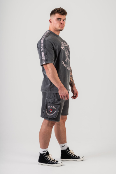 NEBBIA • NEBBIA Washed voľné cargo šortky LEGACY sivé • Nebshop.sk 2
