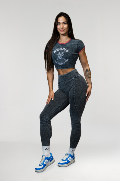 NEBBIA • NEBBIA Washed fitness legíny s vysokým pasem GYM WARRIOR • Nebshop.cz