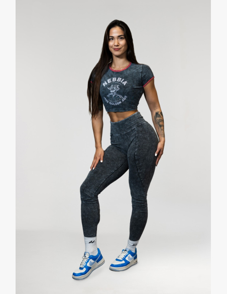 NEBBIA • NEBBIA Washed fitness legíny s vysokým pasem GYM WARRIOR • Nebshop.cz