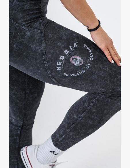 NEBBIA • NEBBIA Washed fitness legíny s vysokým pasem GYM WARRIOR • Nebshop.cz