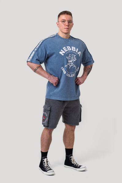 NEBBIA • NEBBIA T-shirt oversize lavato GOLDEN AGE blu • Nebshop.cz