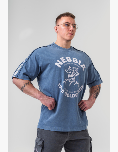 NEBBIA • NEBBIA T-shirt oversize lavato GOLDEN AGE blu • Nebshop.cz