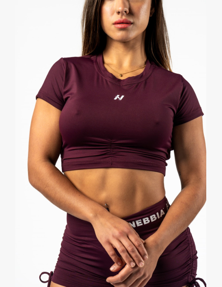 NEBBIA • NEBBIA Open-back crop top STRONG BEAUTY burgundy • Nebshop.cz