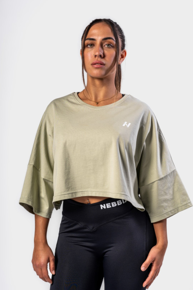 NEBBIA • NEBBIA Oversized crop tričko JUST FLOW světle zelené • Nebshop.cz 2
