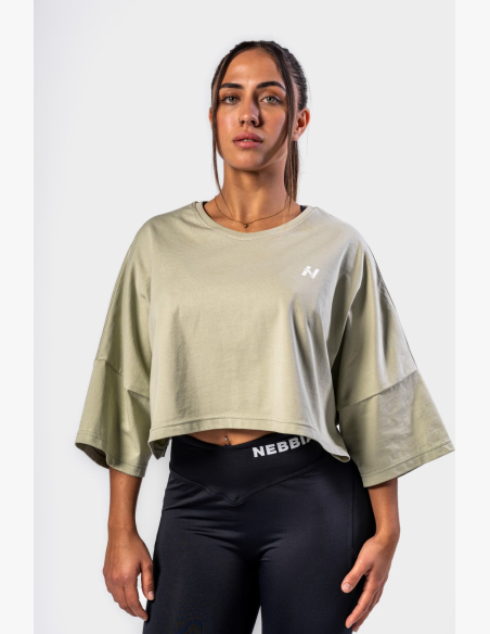 NEBBIA • NEBBIA Oversized crop tričko JUST FLOW svetlozelené • Nebshop.cz