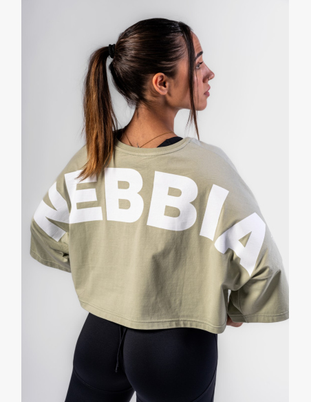 NEBBIA • NEBBIA Oversized crop tričko JUST FLOW svetlozelené • Nebshop.cz