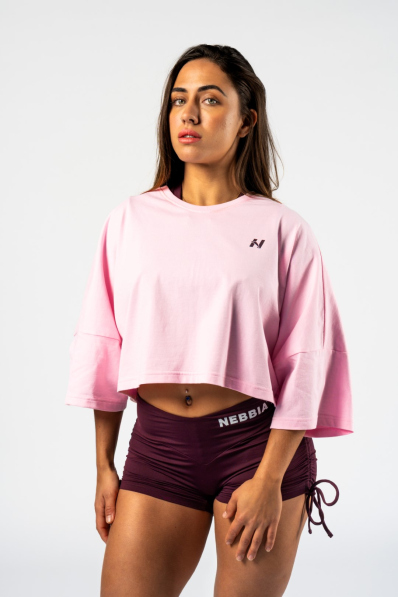 NEBBIA • NEBBIA Oversized crop tričko JUST FLOW růžové • Nebshop.cz 2