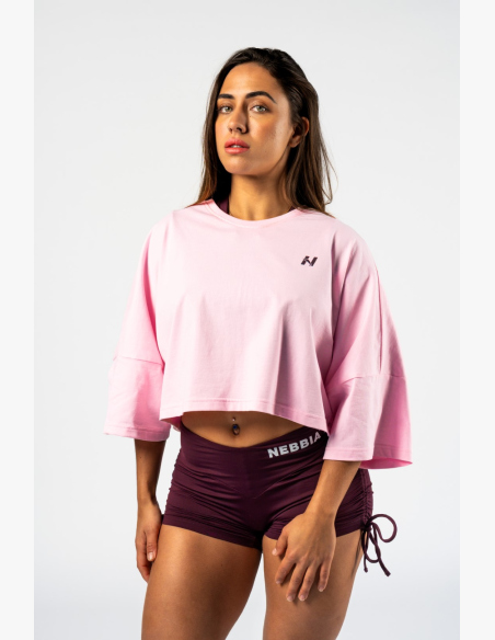 NEBBIA • NEBBIA Oversized crop tričko JUST FLOW ružové • Nebshop.sk