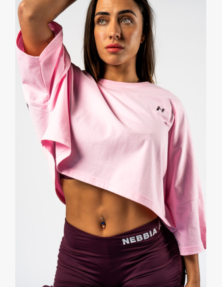 NEBBIA • NEBBIA Oversized crop tričko JUST FLOW ružové • Nebshop.sk