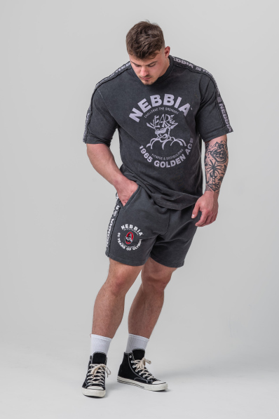 NEBBIA • NEBBIA Washed teplákové šortky LEGEND černé • NebShop