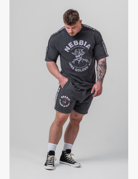 NEBBIA • NEBBIA Washed teplákové šortky LEGEND černé • NebShop