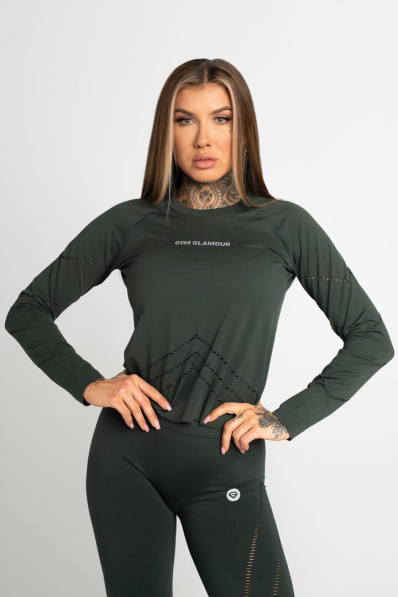 GYM GLAMOUR • Gym Glamour Top s dlouhým rukávem Deep Forest • NebShop