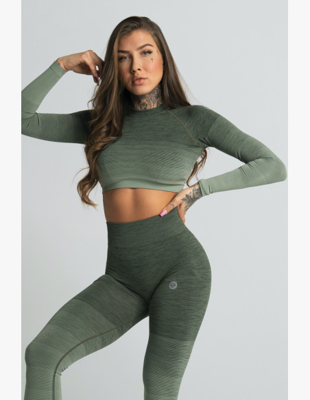 GYM GLAMOUR • Gym Glamour Long Sleeve Crop-Top Khaki • NebShop