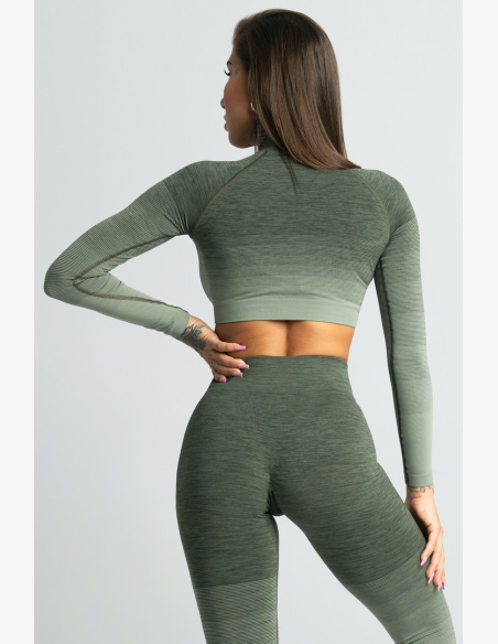 GYM GLAMOUR • Gym Glamour Crop-Top a maniche lunghe Khaki • NebShop