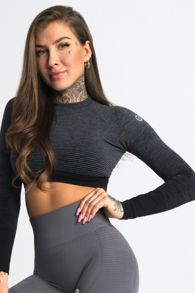 GYM GLAMOUR • Gym Glamour Crop-Top s dlhým rukávom Grey • NebShop