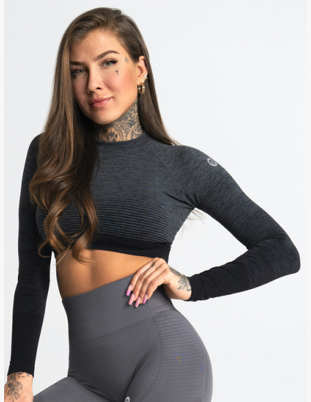 GYM GLAMOUR • Gym Glamour Crop-Top s dlhým rukávom Grey • NebShop