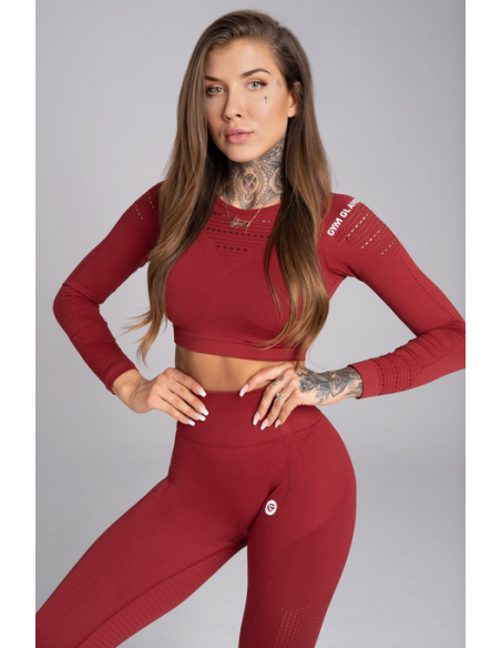 GYM GLAMOUR • Gym Glamour Long Sleeve Crop Top Burgundy • NebShop