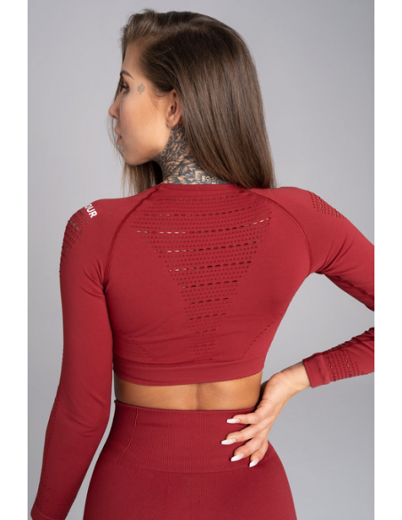 GYM GLAMOUR • Gym Glamour Long Sleeve Crop Top Burgundy • NebShop