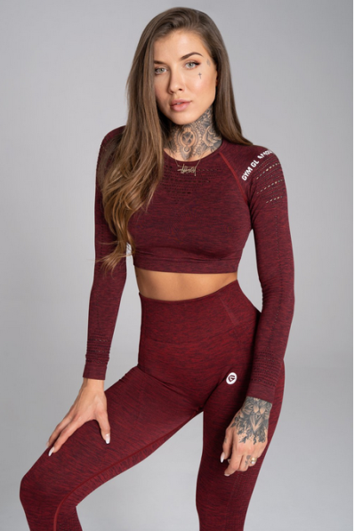 GYM GLAMOUR • Gym Glamour Crop top s dlouhým rukávem Bordo Melange • NebShop