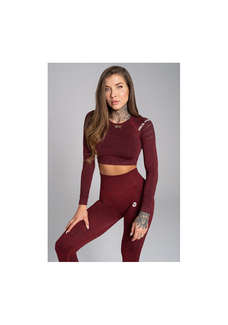 GYM GLAMOUR • Gym Glamour Crop top s dlhým rukávom Bordo Melange • NebShop GYM GLAMOUR • Gym Glamour Crop top s dlhým rukávom Bordo Melange • NebShop