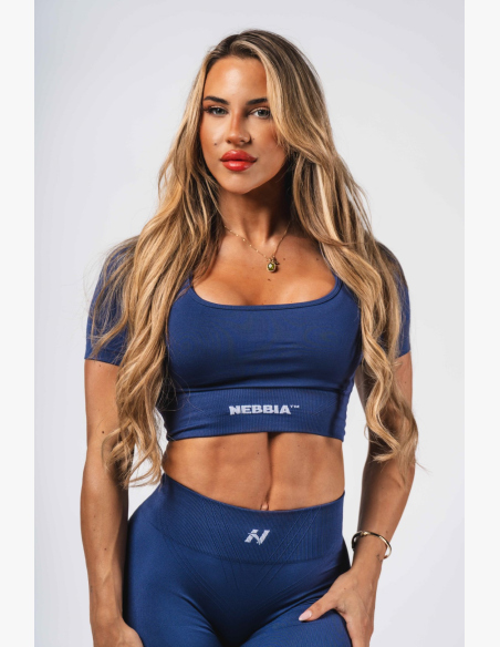 NEBBIA Tvarujúci bezšvový crop top FLOW SEAMLESS modrý