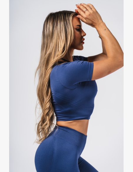 NEBBIA Tvarujúci bezšvový crop top FLOW SEAMLESS modrý