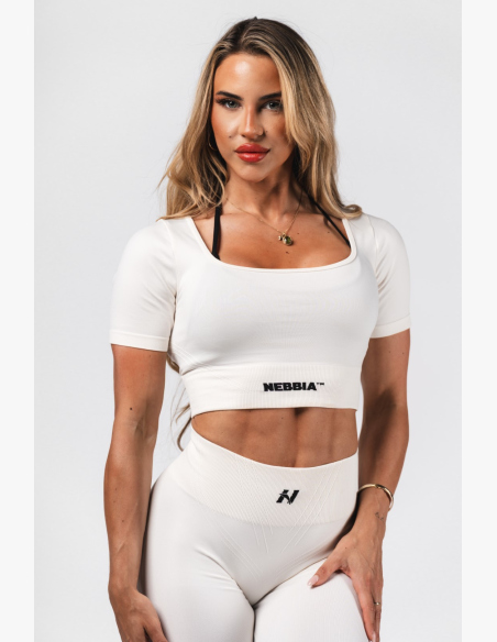 NEBBIA Tvarujúci bezšvový crop top FLOW SEAMLESS krémový