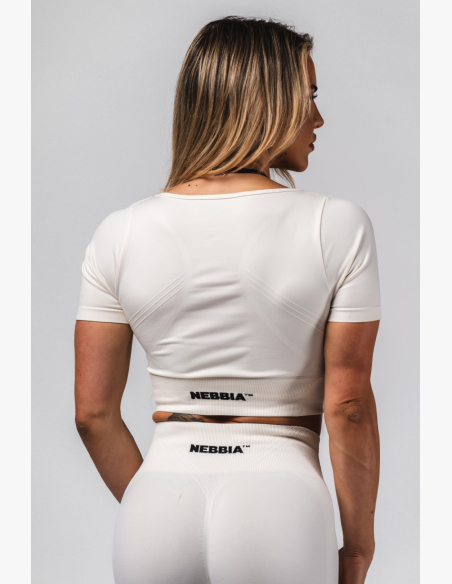 NEBBIA Tvarujúci bezšvový crop top FLOW SEAMLESS krémový