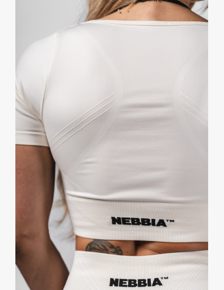 NEBBIA Tvarujúci bezšvový crop top FLOW SEAMLESS krémový