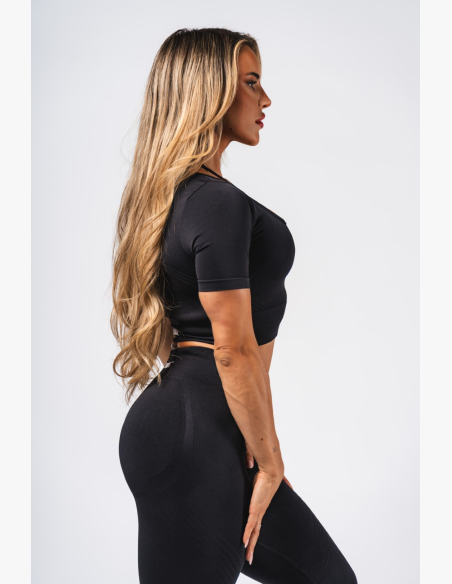 NEBBIA Tvarujúci bezšvový crop top FLOW SEAMLESS čierny