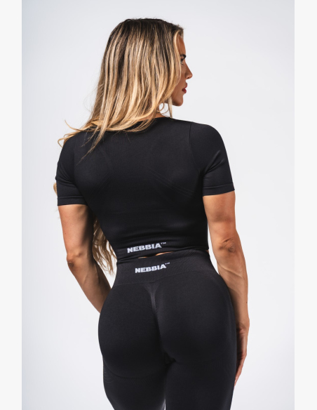 NEBBIA Tvarujúci bezšvový crop top FLOW SEAMLESS čierny